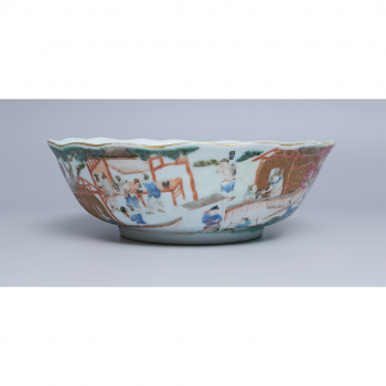 A famille rose bowl depicting Chinese porcelain production