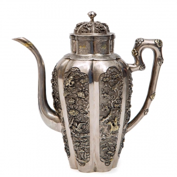 A fine Chinese silver parcel gilt wine ewer