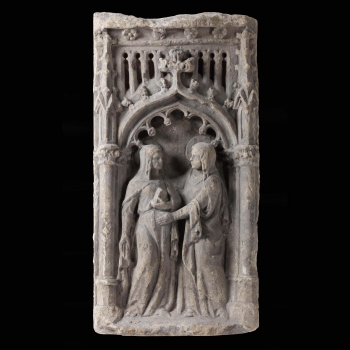 A French carved limestone relief with the Visitation