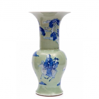 A large celadon yen yen ‘Longevity’ vase with underglaze blue and copper red