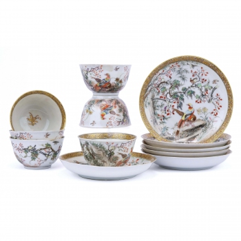 Six famille rose cups and saucers