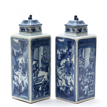 A pair of Kangxi square blue and white vases