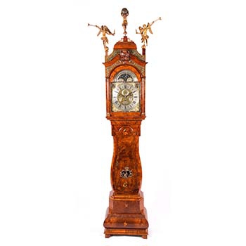 A Dutch burr-walnut longcase clock