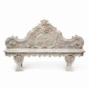 A Dutch carved and marbleised hall bench