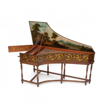 A Flemish brass-mounted polychrome painted harpsichord