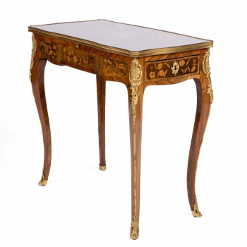A Louis XV ormolu-mounted kingwood, sycamore and fruitwood marquetry table de salon