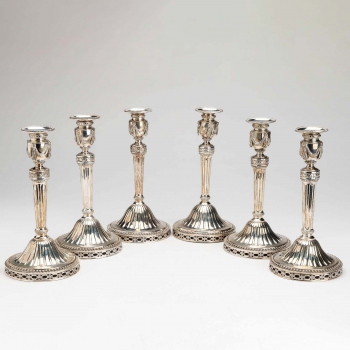 Six Dutch silver candlesticks
