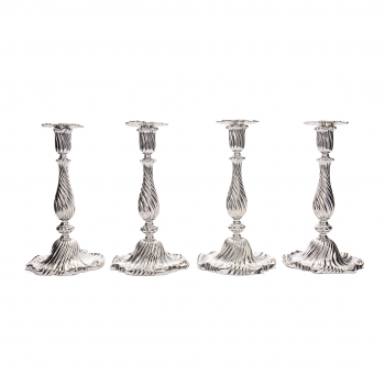 A set of four silver candlesticks, Johannes Messing en Jacobus Rensing, Amsterdam